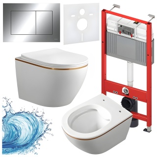 ZESTAW PODTYNKOWY WC STELAŻ TECE MISKA MIZU-WH-GL-RIM-03 PRZYCISK TC-9240401 CHROM