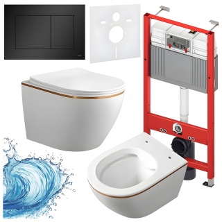 ZESTAW PODTYNKOWY WC STELAŻ TECE MISKA MIZU-WH-GL-RIM-03 PRZYCISK TC-9240407 CZARNY MAT