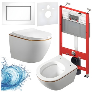 ZESTAW PODTYNKOWY WC STELAŻ TECE MISKA MIZU-WH-GL-RIM-03 PRZYCISK TC-9240417 BIAŁY MAT