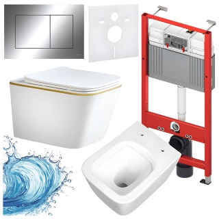 ZESTAW PODTYNKOWY WC STELAŻ TECE MISKA RAIN-WH-GL-RIM-03 PRZYCISK TC-9240401 CHROM