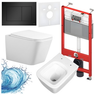 ZESTAW PODTYNKOWY WC STELAŻ TECE MISKA RAIN-WH-RIM-03 PRZYCISK TC-9240407 CZARNY MAT