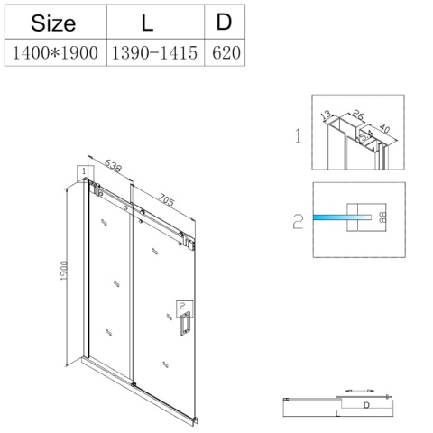 DRZWI PRYSZNICOWE PRZESUWNE DO WNĘKI ZES-SH03F-BL-140 CZARNE 135-140 CM 8 MM