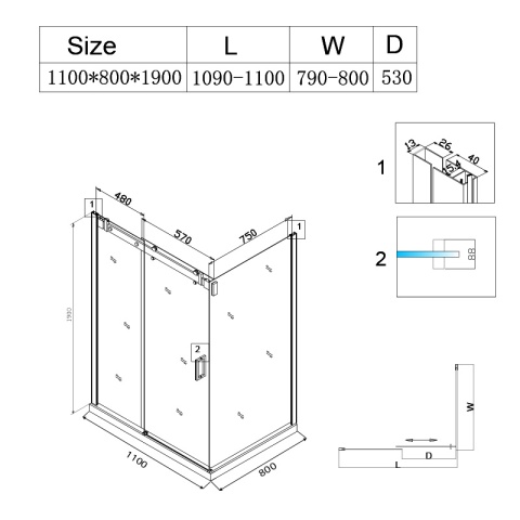 KABINA PRYSZNICOWA PROSTOKĄTNA ZES-BS15B-110X80 CZARNA 110x80 CM