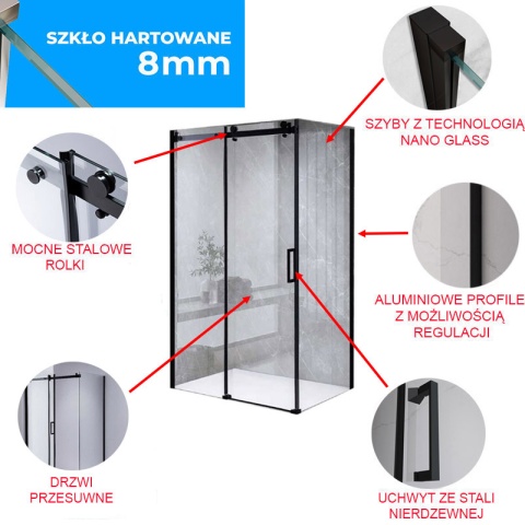 KABINA PRYSZNICOWA PROSTOKĄTNA ZES-BS15C-120X80 CZARNA 120x80 CM