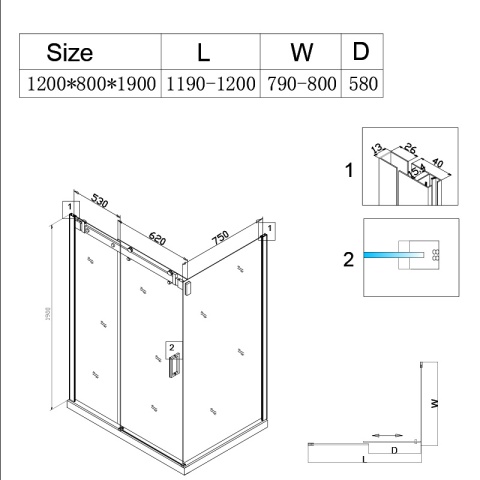 KABINA PRYSZNICOWA PROSTOKĄTNA ZES-KZ203C-WH-120X80 BIAŁA 120x80 CM