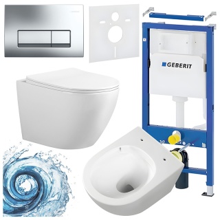 ZESTAW PODTYNKOWY WC STELAŻ GEBERIT DUOFIX MISKA FLOW-WH-TR-03 PRZYCISK DELTA 50 CHROM
