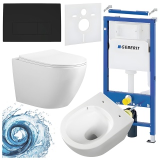 ZESTAW PODTYNKOWY WC STELAŻ GEBERIT DUOFIX MISKA FLOW-WH-TR-03 PRZYCISK DELTA 50 CZARNY MAT