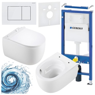 ZESTAW PODTYNKOWY WC STELAŻ GEBERIT DUOFIX MISKA LAKE-WH-TR-01 PRZYCISK DELTA 30 BIAŁY