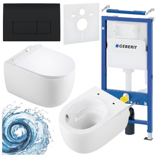 ZESTAW PODTYNKOWY WC STELAŻ GEBERIT DUOFIX MISKA LAKE-WH-TR-01 PRZYCISK DELTA 50 CZARNY POŁYSK