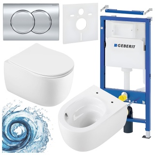 ZESTAW PODTYNKOWY WC STELAŻ GEBERIT DUOFIX MISKA LAKE-WH-TR-03 PRZYCISK DELTA 01 CHROM