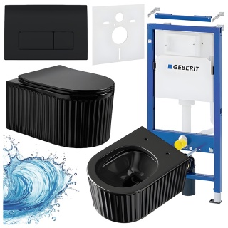 ZESTAW PODTYNKOWY WC STELAŻ GEBERIT DUOFIX MISKA LUMA-BL-RIM-03 PRZYCISK DELTA 50 CZARNY POŁYSK