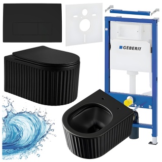 ZESTAW PODTYNKOWY WC STELAŻ GEBERIT DUOFIX MISKA LUMA-MTB-RIM-03 PRZYCISK DELTA 50 CZARNY MAT