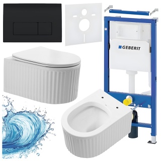 ZESTAW PODTYNKOWY WC STELAŻ GEBERIT DUOFIX MISKA LUMA-WH-RIM-03 PRZYCISK DELTA 50 CZARNY POŁYSK