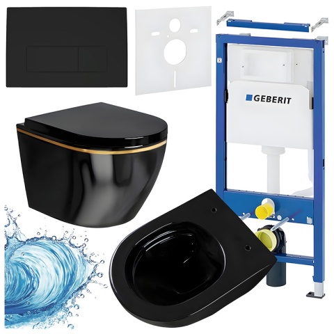 ZESTAW PODTYNKOWY WC STELAŻ GEBERIT DUOFIX MISKA MIZU-BL-GL-RIM-02 PRZYCISK DELTA 50 CZARNY MAT