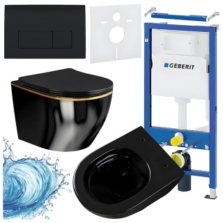ZESTAW PODTYNKOWY WC STELAŻ GEBERIT DUOFIX MISKA MIZU-BL-GL-RIM-03 PRZYCISK DELTA 50 CZARNY POŁYSK