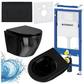 ZESTAW PODTYNKOWY WC STELAŻ GEBERIT DUOFIX MISKA MIZU-BL-RIM-02 PRZYCISK DELTA 50 CZARNY POŁYSK