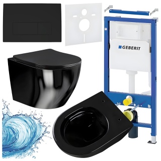 ZESTAW PODTYNKOWY WC STELAŻ GEBERIT DUOFIX MISKA MIZU-BL-RIM-03 PRZYCISK DELTA 50 CZARNY MAT