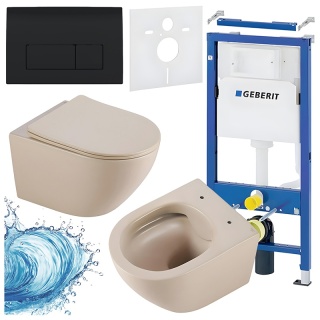 ZESTAW PODTYNKOWY WC STELAŻ GEBERIT DUOFIX MISKA MIZU-CAP-RIM-03 PRZYCISK DELTA 50 CZARNY POŁYSK