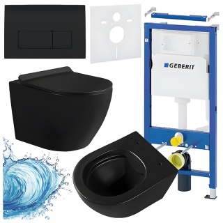 ZESTAW PODTYNKOWY WC STELAŻ GEBERIT DUOFIX MISKA MIZU-MTB-RIM-01 PRZYCISK DELTA 50 CZARNY POŁYSK