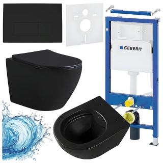 ZESTAW PODTYNKOWY WC STELAŻ GEBERIT DUOFIX MISKA MIZU-MTB-RIM-03 PRZYCISK DELTA 50 CZARNY MAT
