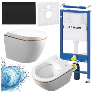 ZESTAW PODTYNKOWY WC STELAŻ GEBERIT DUOFIX MISKA MIZU-WH-GL-RIM-02 PRZYCISK DELTA 50 CZARNY POŁYSK