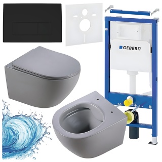 ZESTAW PODTYNKOWY WC STELAŻ GEBERIT DUOFIX MISKA MIZU-MTGR-RIM-03 PRZYCISK DELTA 50 CZARNY MAT