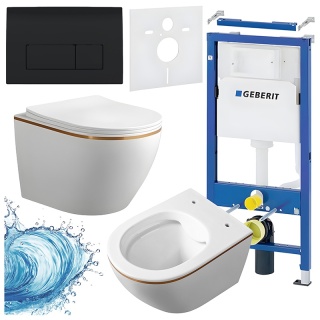 ZESTAW PODTYNKOWY WC STELAŻ GEBERIT DUOFIX MISKA MIZU-WH-GL-RIM-03 PRZYCISK DELTA 50 CZARNY POŁYSK