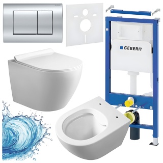 ZESTAW PODTYNKOWY WC STELAŻ GEBERIT DUOFIX MISKA MIZU-WH-RIM-01 PRZYCISK DELTA 30 CHROM