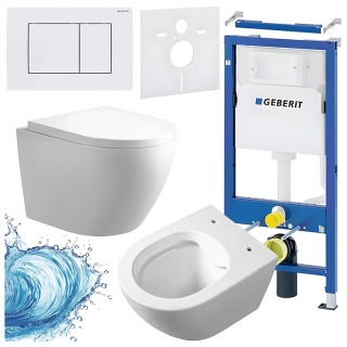 ZESTAW PODTYNKOWY WC STELAŻ GEBERIT DUOFIX MISKA MIZU-WH-RIM-02 PRZYCISK DELTA 30 BIAŁY