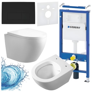 ZESTAW PODTYNKOWY WC STELAŻ GEBERIT DUOFIX MISKA MIZU-WH-RIM-02 PRZYCISK DELTA 50 CZARNY MAT