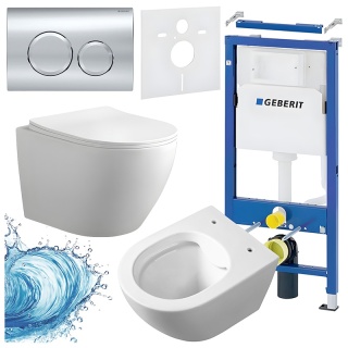 ZESTAW PODTYNKOWY WC STELAŻ GEBERIT DUOFIX MISKA MIZU-WH-RIM-03 PRZYCISK DELTA 20 CHROM
