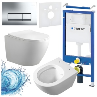 ZESTAW PODTYNKOWY WC STELAŻ GEBERIT DUOFIX MISKA MIZU-WH-RIM-03 PRZYCISK DELTA 50 CHROM