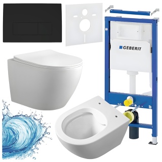ZESTAW PODTYNKOWY WC STELAŻ GEBERIT DUOFIX MISKA MIZU-WH-RIM-03 PRZYCISK DELTA 50 CZARNY MAT