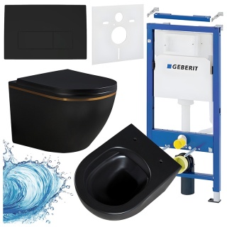 ZESTAW PODTYNKOWY WC STELAŻ GEBERIT DUOFIX MISKA PEAK-MTB-GL-RIM-02 PRZYCISK DELTA 50 CZARNY MAT