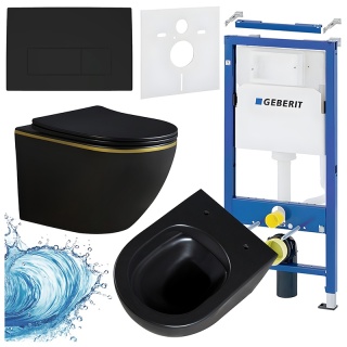 ZESTAW PODTYNKOWY WC STELAŻ GEBERIT DUOFIX MISKA PEAK-MTB-GL-RIM-03 PRZYCISK DELTA 50 CZARNY MAT