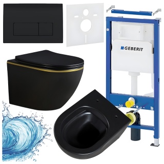 ZESTAW PODTYNKOWY WC STELAŻ GEBERIT DUOFIX MISKA PEAK-MTB-GL-RIM-03 PRZYCISK DELTA 50 CZARNY POŁYSK