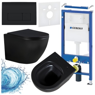 ZESTAW PODTYNKOWY WC STELAŻ GEBERIT DUOFIX MISKA PEAK-MTB-RIM-02 PRZYCISK DELTA 50 CZARNY POŁYSK