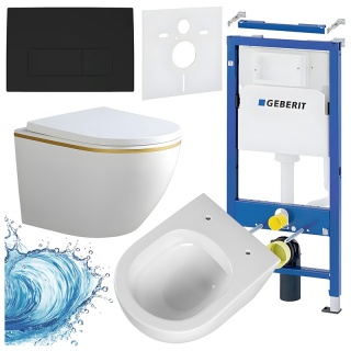 ZESTAW PODTYNKOWY WC STELAŻ GEBERIT DUOFIX MISKA PEAK-WH-GL-RIM-02 PRZYCISK DELTA 50 CZARNY MAT