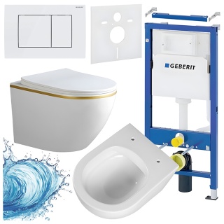 ZESTAW PODTYNKOWY WC STELAŻ GEBERIT DUOFIX MISKA PEAK-WH-GL-RIM-03 PRZYCISK DELTA 30 BIAŁY