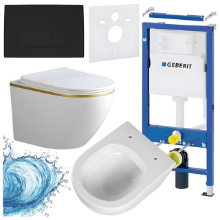 ZESTAW PODTYNKOWY WC STELAŻ GEBERIT DUOFIX MISKA PEAK-WH-GL-RIM-03 PRZYCISK DELTA 50 CZARNY MAT