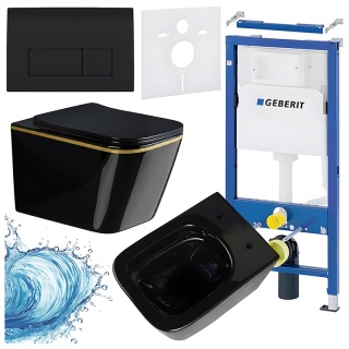 ZESTAW PODTYNKOWY WC STELAŻ GEBERIT DUOFIX MISKA RAIN-BL-GL-RIM-03 PRZYCISK DELTA 50 CZARNY POŁYSK
