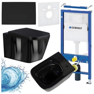 ZESTAW PODTYNKOWY WC STELAŻ GEBERIT DUOFIX MISKA RAIN-BL-RIM-03 PRZYCISK DELTA 50 CZARNY MAT