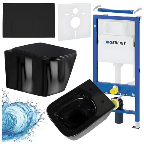 ZESTAW PODTYNKOWY WC STELAŻ GEBERIT DUOFIX MISKA RAIN-BL-RIM-03 PRZYCISK DELTA 50 CZARNY MAT