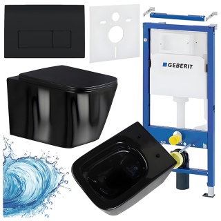 ZESTAW PODTYNKOWY WC STELAŻ GEBERIT DUOFIX MISKA RAIN-BL-RIM-03 PRZYCISK DELTA 50 CZARNY POŁYSK