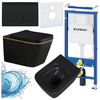 ZESTAW PODTYNKOWY WC STELAŻ GEBERIT DUOFIX MISKA RAIN-MTB-GL-RIM-03 PRZYCISK DELTA 50 CZARNY POŁYSK
