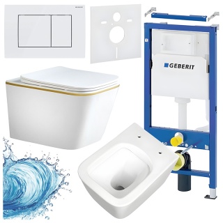 ZESTAW PODTYNKOWY WC STELAŻ GEBERIT DUOFIX MISKA RAIN-WH-GL-RIM-03 PRZYCISK DELTA 30 BIAŁY