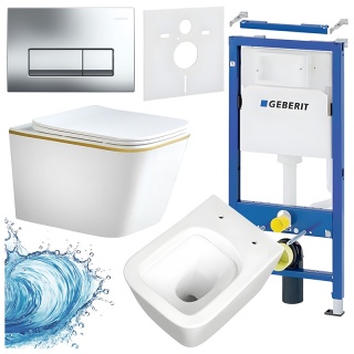 ZESTAW PODTYNKOWY WC STELAŻ GEBERIT DUOFIX MISKA RAIN-WH-GL-RIM-03 PRZYCISK DELTA 50 CHROM