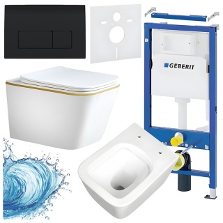 ZESTAW PODTYNKOWY WC STELAŻ GEBERIT DUOFIX MISKA RAIN-WH-GL-RIM-03 PRZYCISK DELTA 50 CZARNY POŁYSK