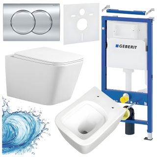 ZESTAW PODTYNKOWY WC STELAŻ GEBERIT DUOFIX MISKA RAIN-WH-RIM-03 PRZYCISK DELTA 01 CHROM