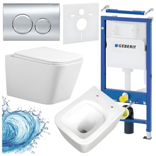 ZESTAW PODTYNKOWY WC STELAŻ GEBERIT DUOFIX MISKA RAIN-WH-RIM-03 PRZYCISK DELTA 20 CHROM